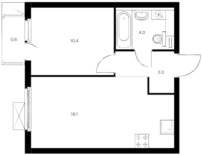 1-комнатная квартира 36.6 м², 3/14 эт., ЖК «Витебский парк»